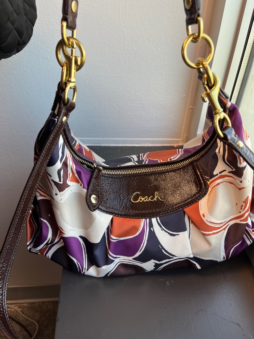 Coach Ashley Hand Drawn Scarf Print Hobo Shoulder Bag
